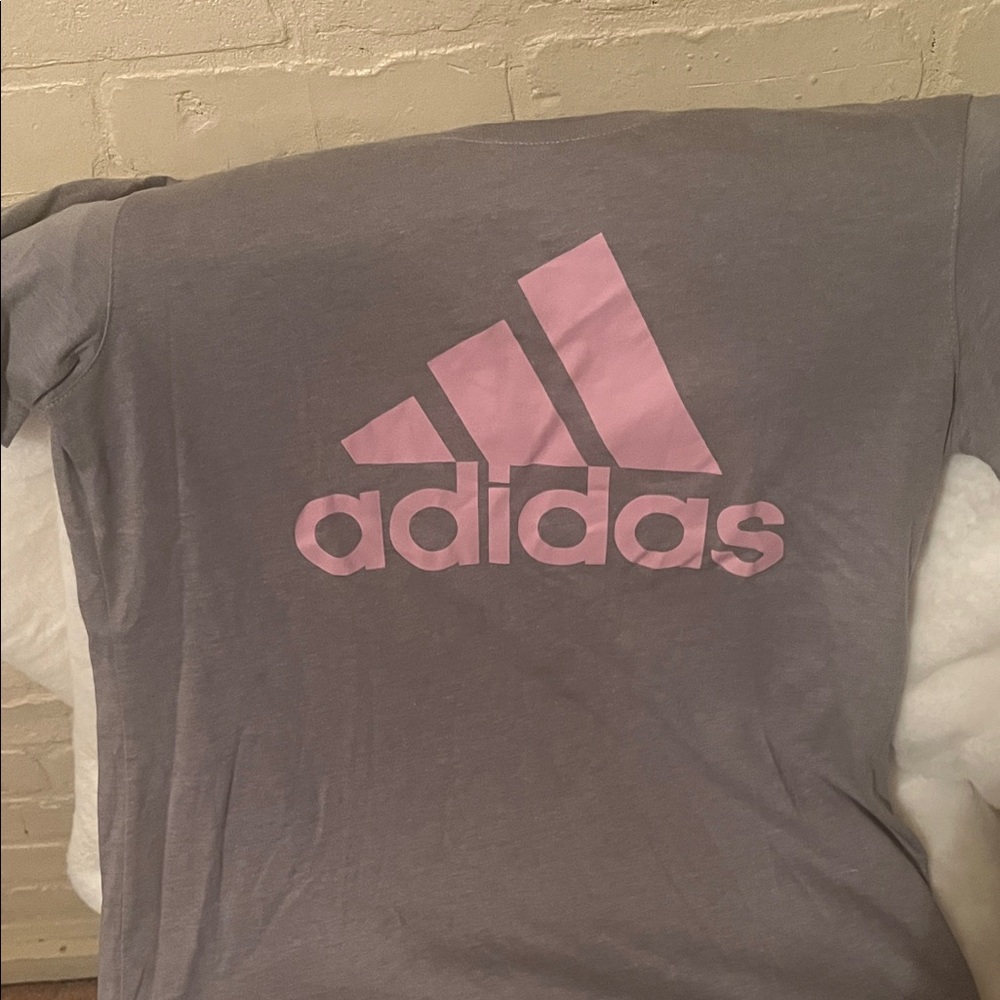 Adidas Pink Logo on Gray Tee Size Small Never worn